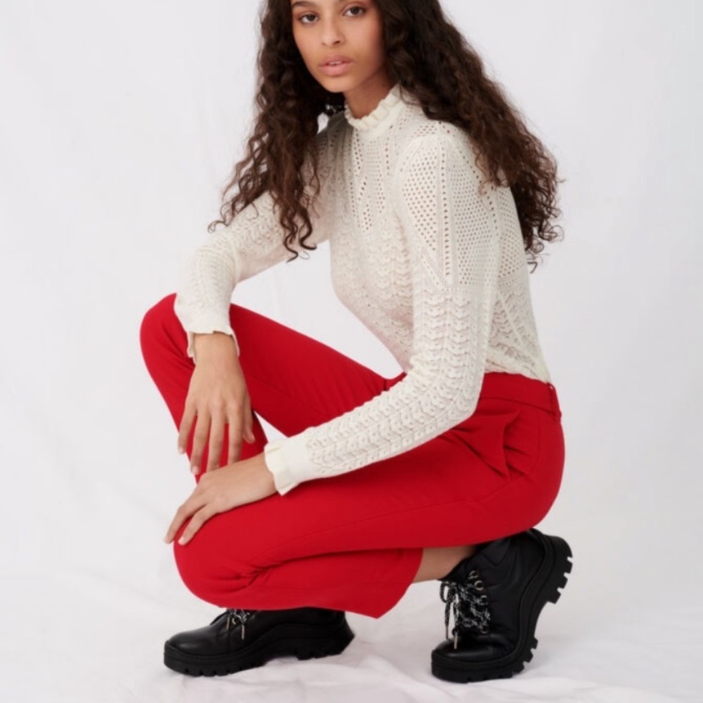 New MAJE Red Straight Leg Pants Womens Size  Medium (38) Tab Closure
